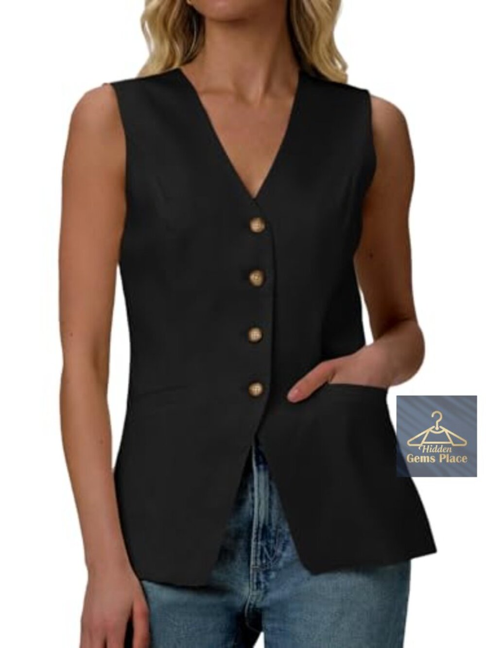 Sleeveless V-Neck Blazer Vest - Lightweight Full-Lined Suit Vest Top